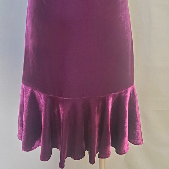 Taylor Purple Velvet Dress V cut short sleeves Ruffle hem Size 12 - Picture 4 of 10